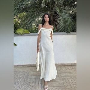 NWT- ZARA WOMAN LINEN BLEND MIDI DRESS VANILLA